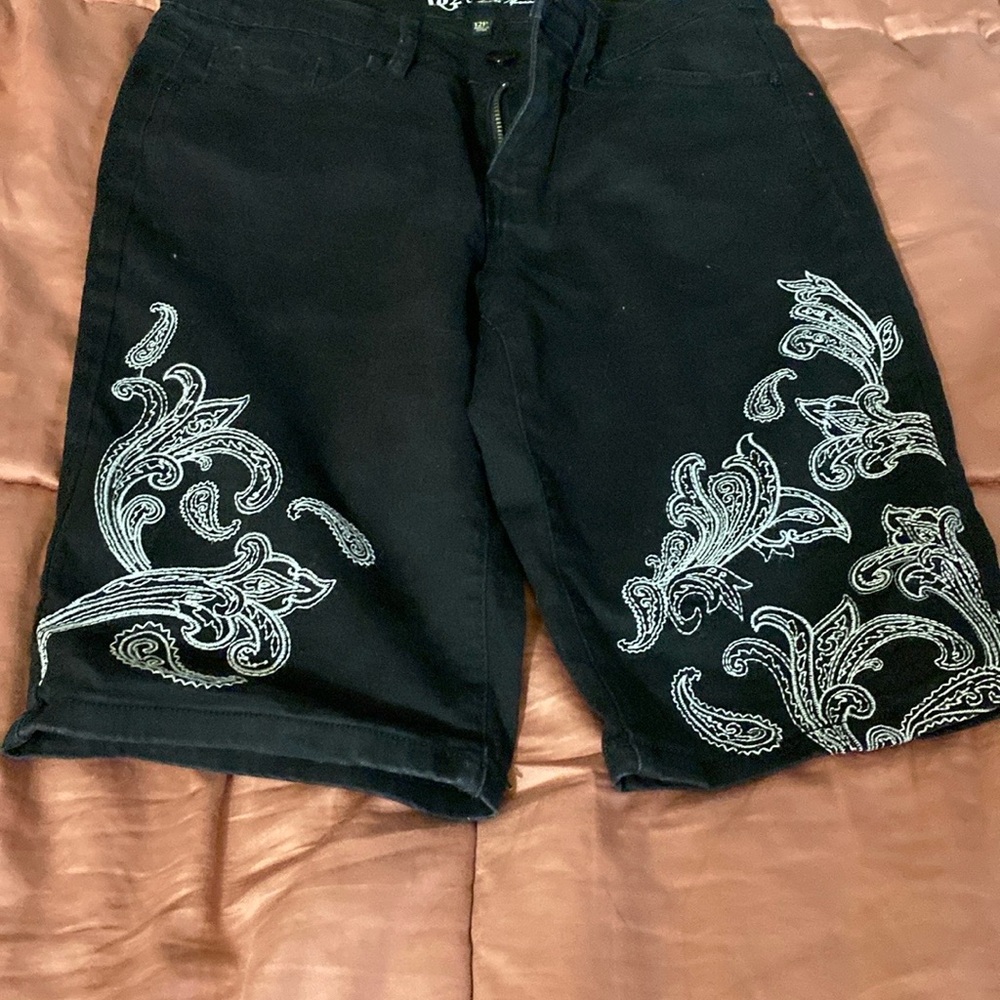 Embroidered Black Women's Shorts